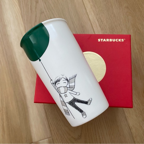 🎁 STARBUCKS 2014 COFFEE TRAVEL MUG BOY GREEN BALLOON COLLECTION. - Picture 4 of 7